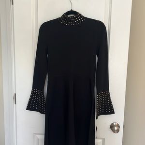 INC black glam fitted dress with gold detail NWT